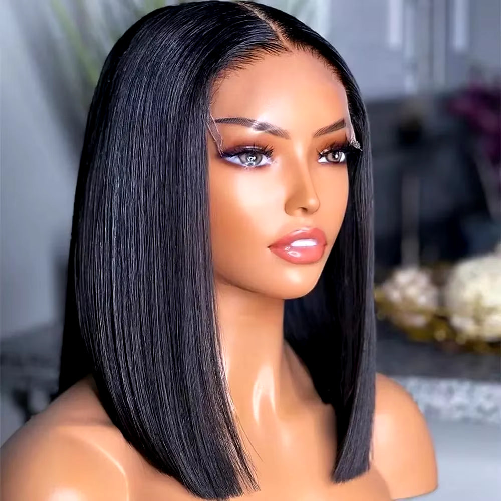 250 Density 13X6 HD Transparent Straigt Lace Frontal Bob Human Brazilian Hair Wig 13X4 Lace Front Wig Preplucked for Women