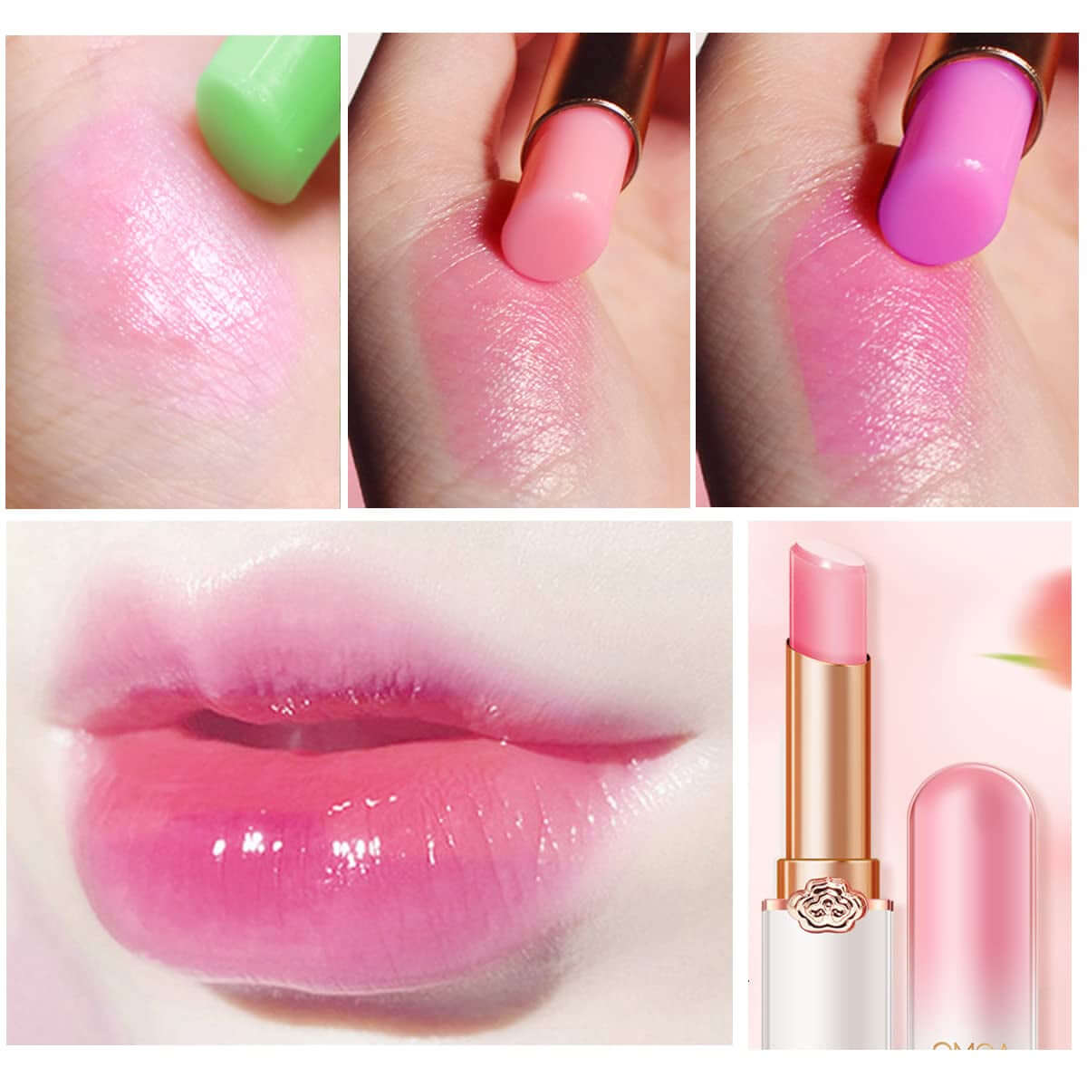 3 Pcs Color Changing Lipstick Queen Peach Aloe Grape,Ph Mood Lip Balm Tinted Long Lasting Labiales Lip Plumper Gloss Magic Lip Stain Moisturize Lipstick Set for Women (Peach+Aloe+Grape)