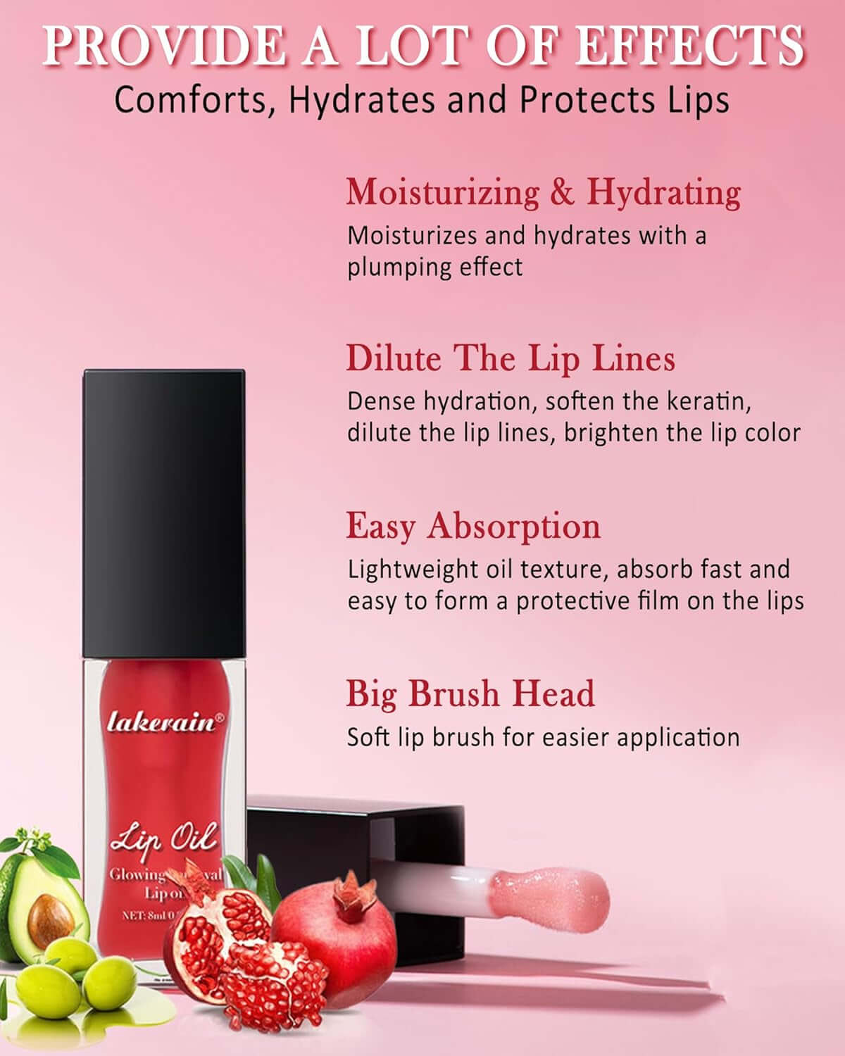 Hydrating Lip Glow Reviver Oil, Tinted Plumping Lip Oil Gloss, Long Lasting Moisturizing Clear, Lip Oil Stain for Lip Care Dry Lips, High Shine Lip Glaze-04