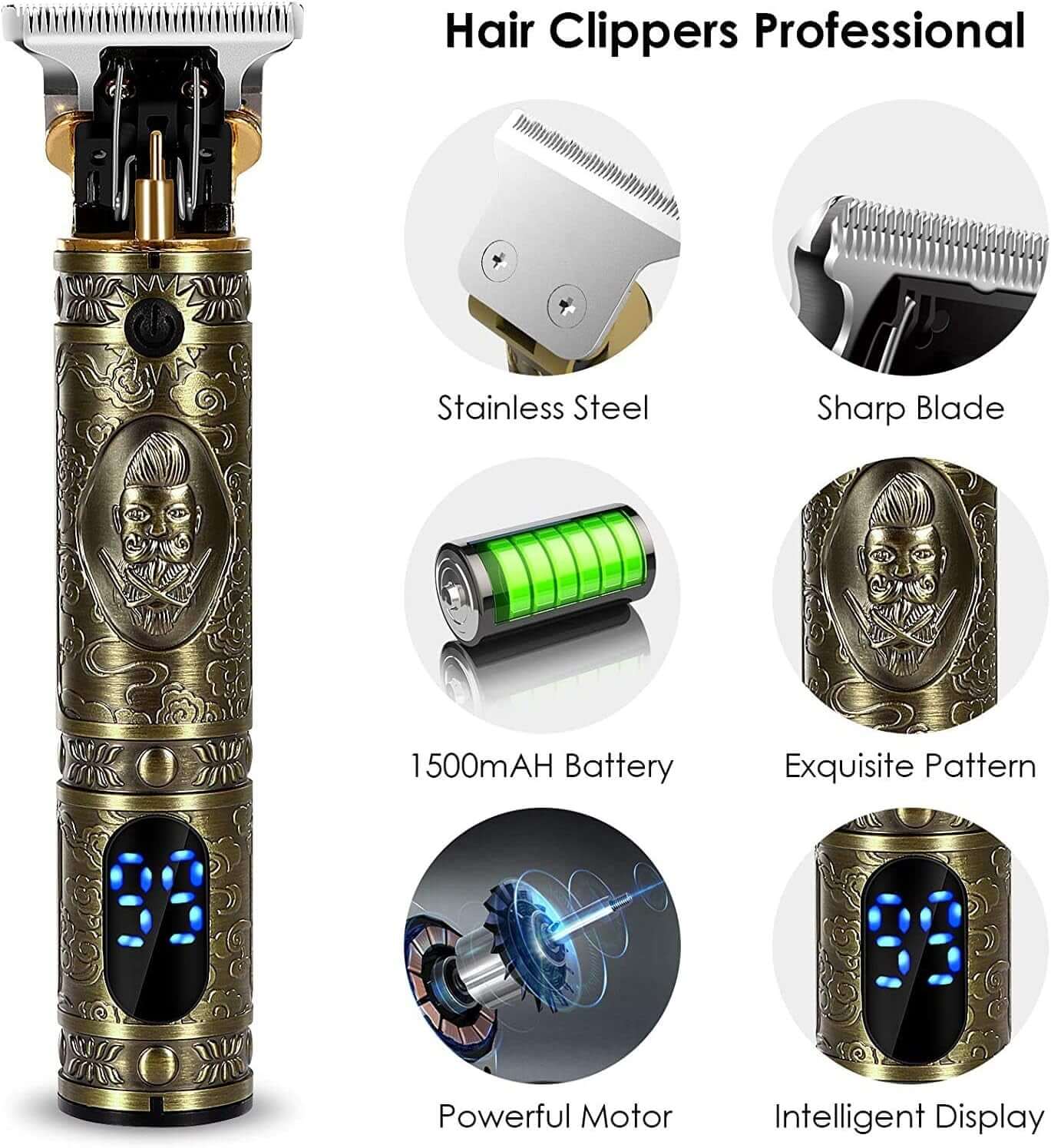 Hair Clippers for Men, Professional Cordless Clippers for Hair Cutting, Mens Hair Clippers and Trimmer Kit for Barber with LED Display- Gifts for Men
