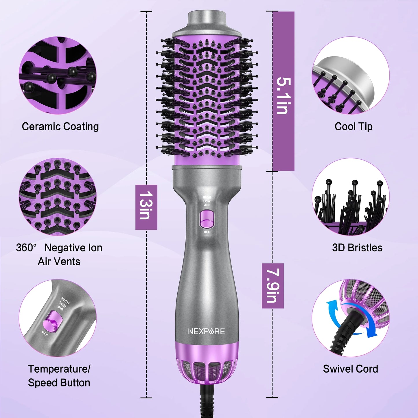 Hair Dryer and Blow Dryer Brush in One, New Upgrade 4 in 1 Hair Dryer Brush with Negative Ion Anti-Frizz Ceramic Titanium Barrel