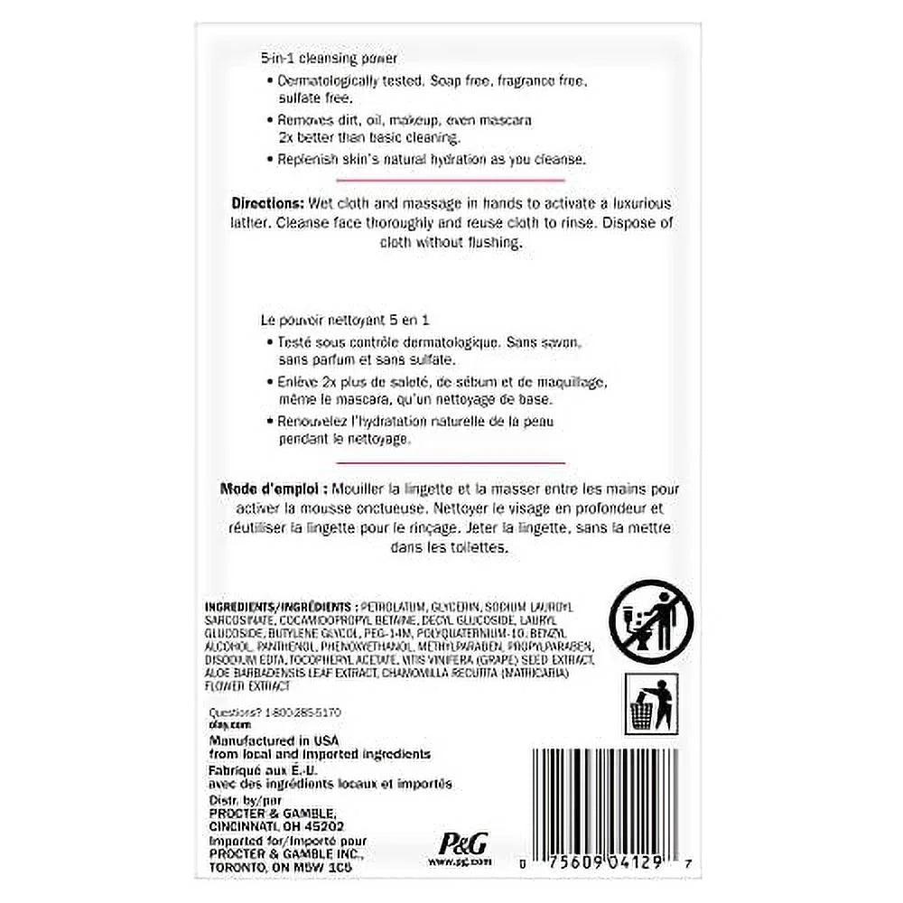 Daily Facials, Daily Clean Makeup Removing Facial Cleansing Wipes, 5-In-1 Water Activated Cloths, Exfoliates, Tones and Hydrates Skin, 66 Count