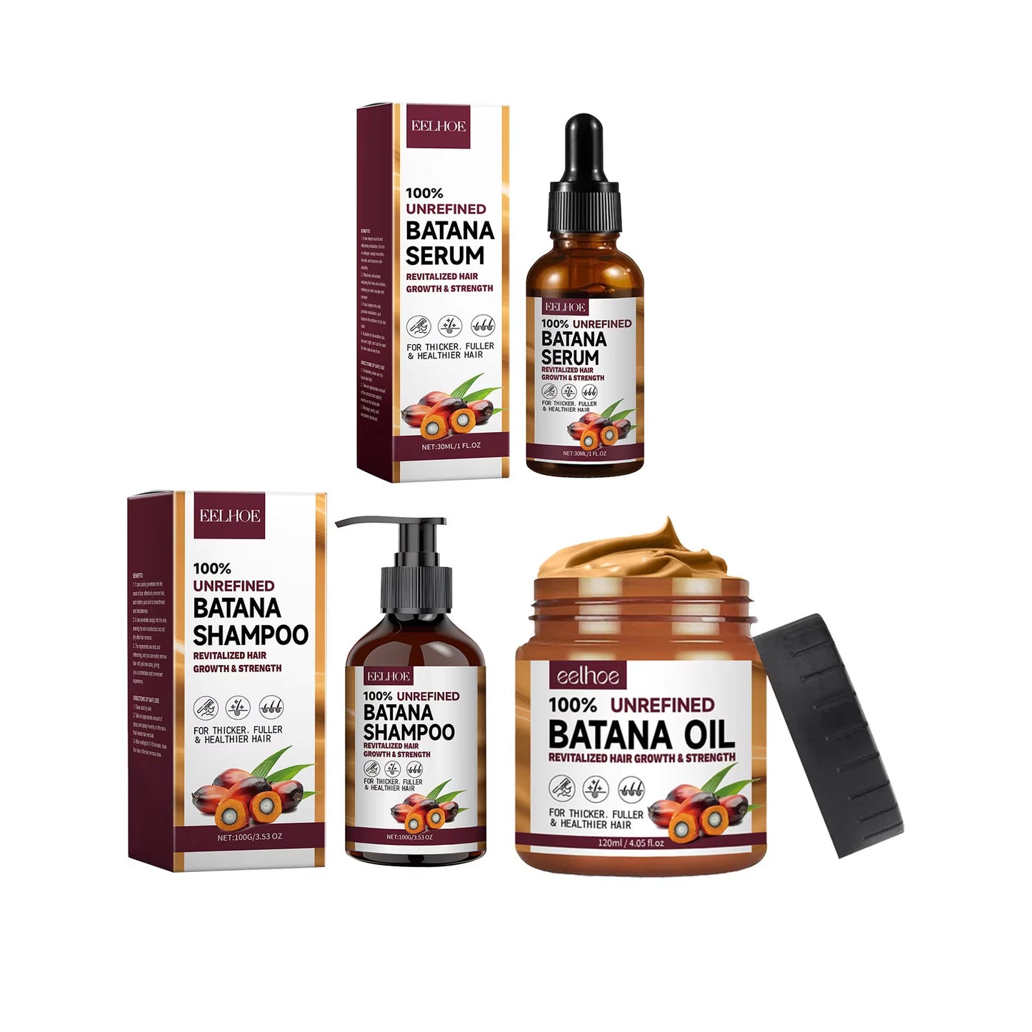 Natural Batana Oil Deep Moisturizing Smooth Thick Hair Growth Shampoo and Conditioner for Damaged Hair Keratin Treatment