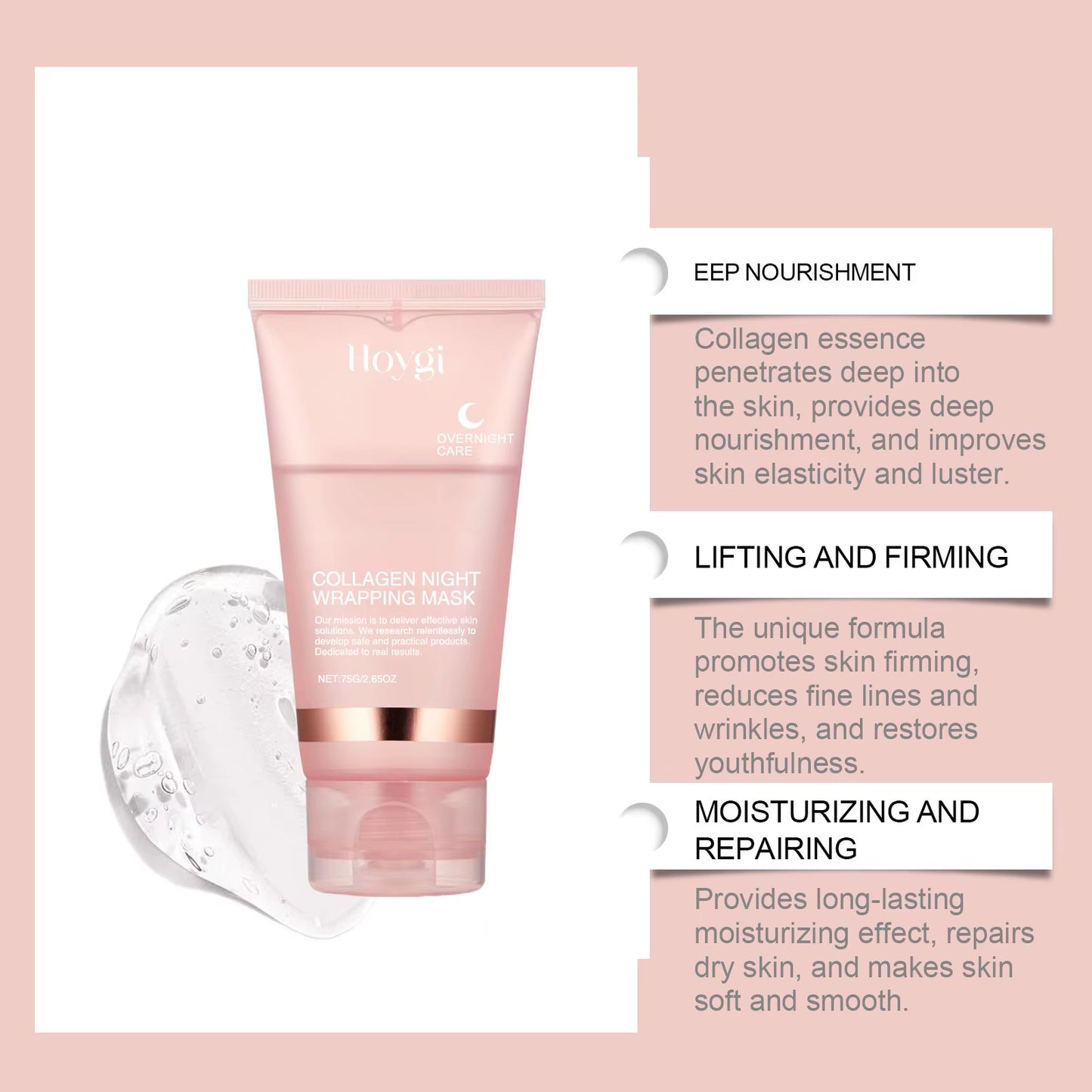 Collagen Night Wrapping Mask Peel off Mask Firming Lifting Moisturizing Face Glow Mask Cleanse the Face Brightening Skin Care