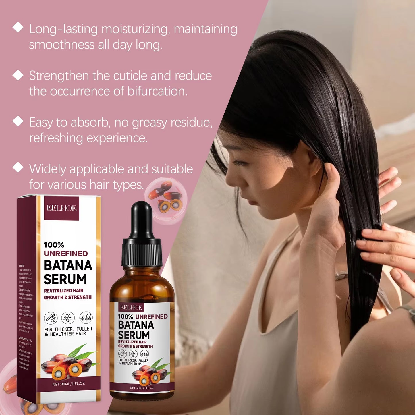 Natural Batana Oil Deep Moisturizing Smooth Thick Hair Growth Shampoo and Conditioner for Damaged Hair Keratin Treatment
