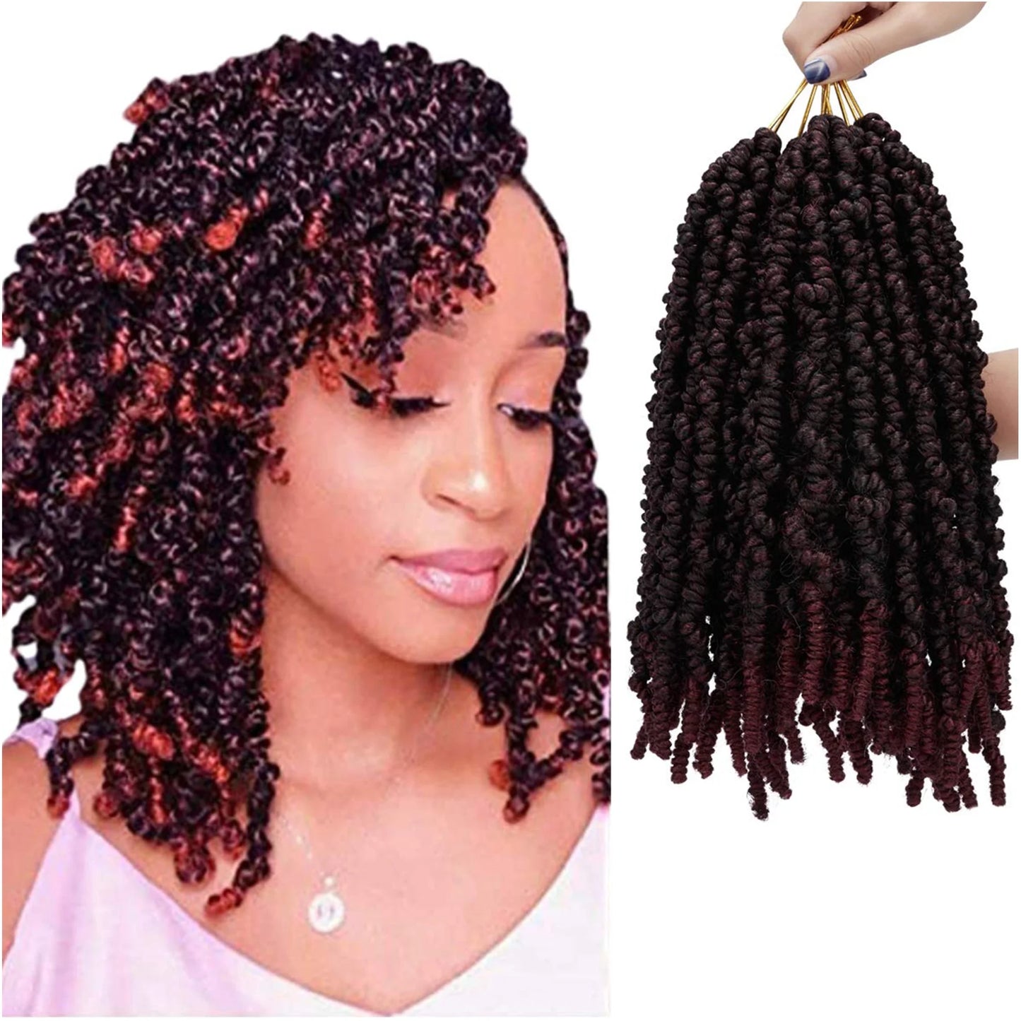 3 Packs Pretwisted Passion Twist Crochet Hair Crochet Braids Pre Twisted Passion Crochet Twist Hair Black Pre Looped Bohemian Braiding Hair Ponytail Synthetic Hair Extensions (10Inch,T27#)