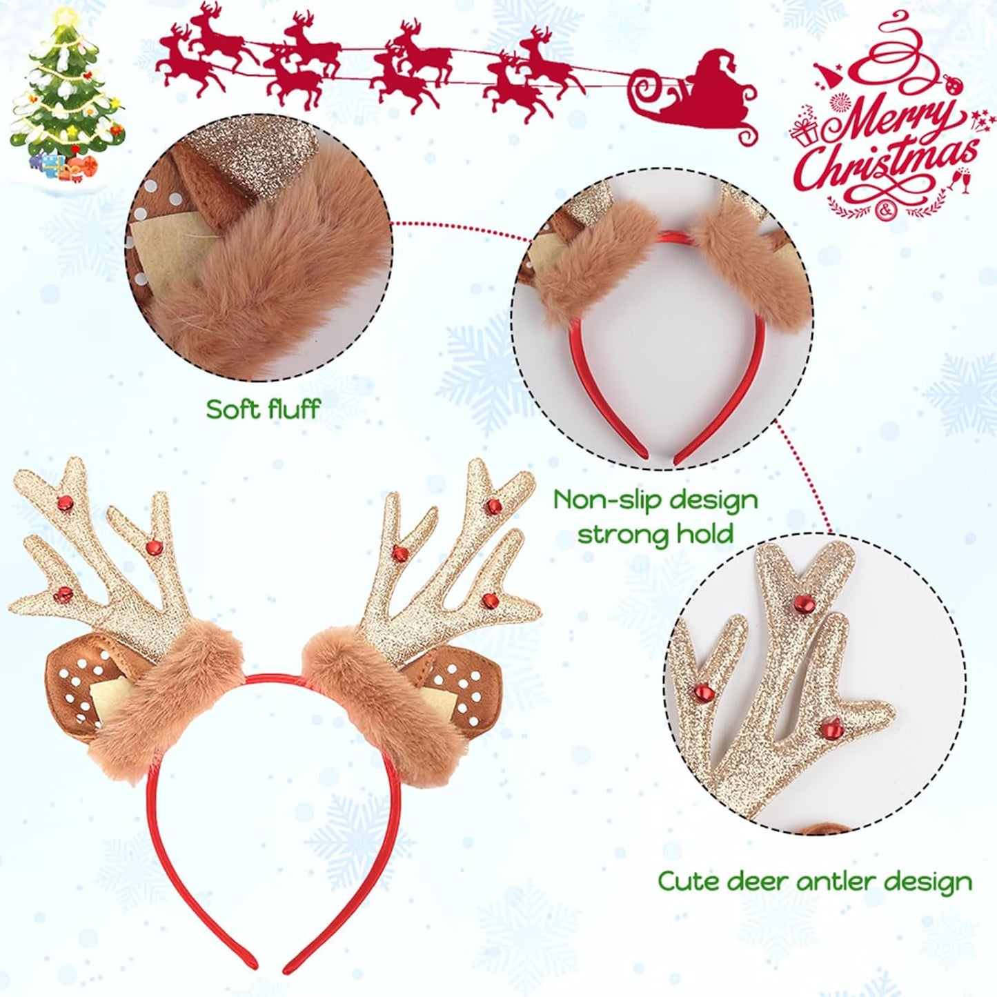 Christmas Antlers Headband Deer Ears Headbands Party Cosplay Sequins Antlers Hair Band Christmas Hair Accessories