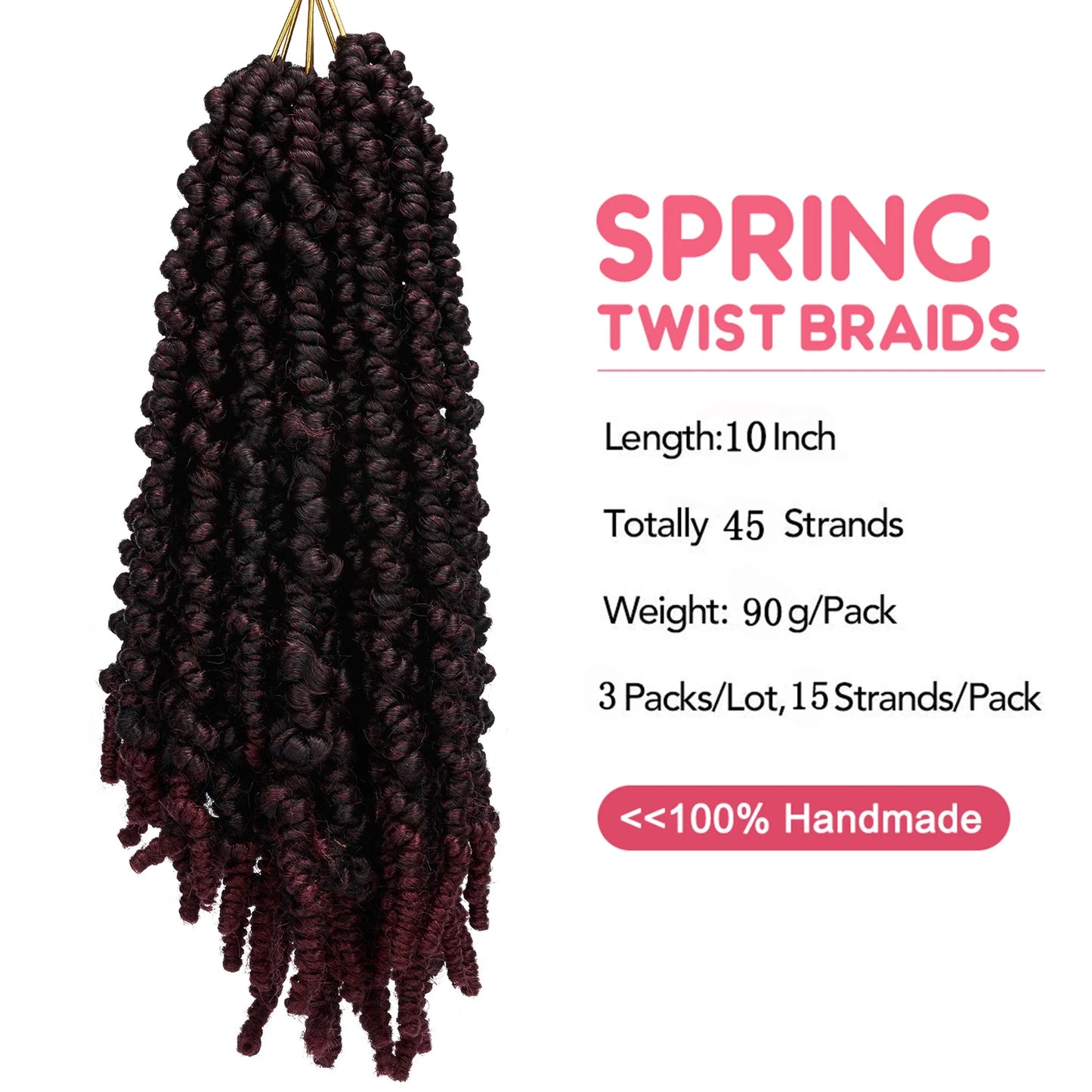 3 Packs Pretwisted Passion Twist Crochet Hair Crochet Braids Pre Twisted Passion Crochet Twist Hair Black Pre Looped Bohemian Braiding Hair Ponytail Synthetic Hair Extensions (10Inch,T27#)