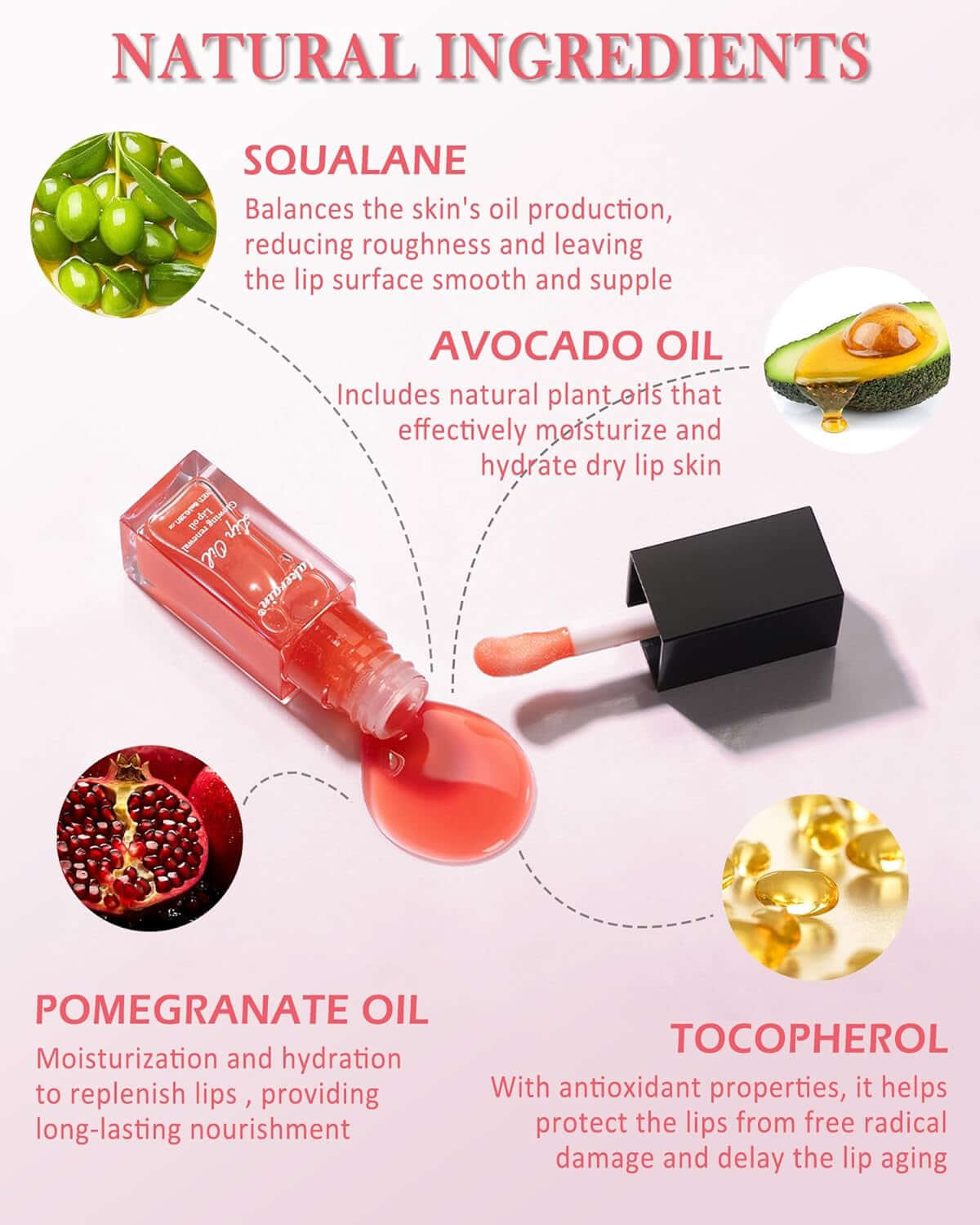 Hydrating Lip Glow Reviver Oil, Tinted Plumping Lip Oil Gloss, Long Lasting Moisturizing Clear, Lip Oil Stain for Lip Care Dry Lips, High Shine Lip Glaze-04