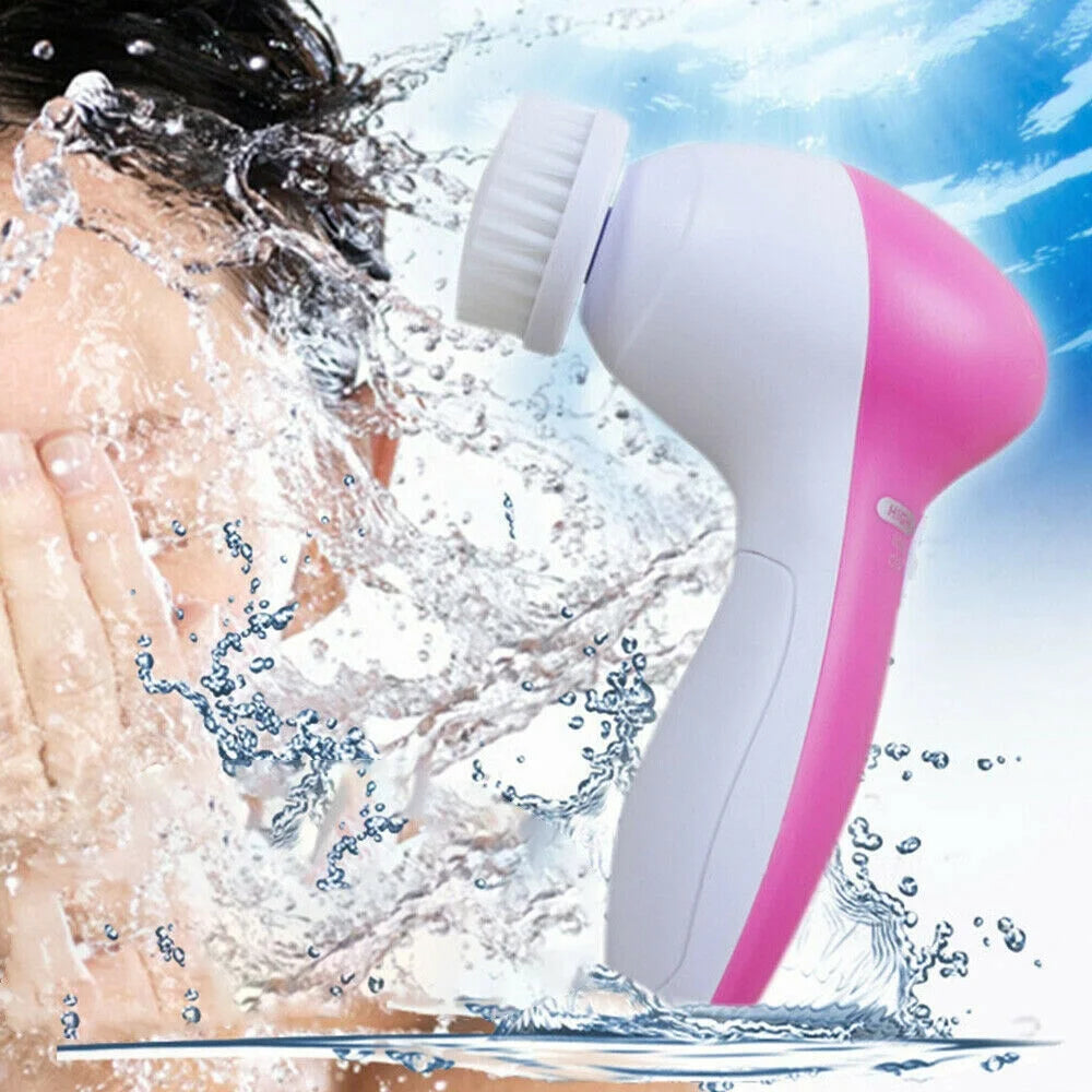 5 in 1 Multifunction Electric Electronic Beauty Deep Clean Face Skin Facial Cleaner Cleansing Cleanser Care Spin Brush and Massager Scrubber Exfoliator Machine Cleaning System