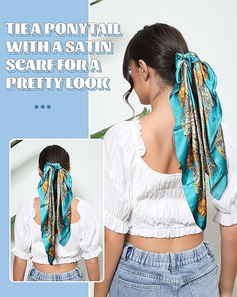 Lux Satin Scarf Set | Silk Feel Headscarves | Large Satin Bandana Trio | 35” Elegant Hair Scarves | Chic Silk Scarf Collection | Satin Style Head Wraps | Versatile Silk Scarves | Glamour Satin Headscarves | Silky Hair Wrap Set | Trendy Satin Scarf Bundle