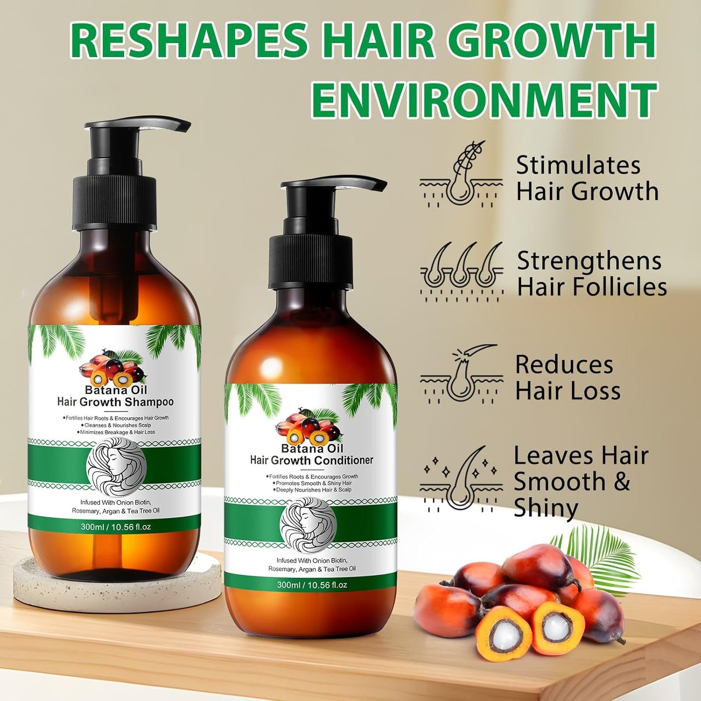 Batana Oil Shampoo and Conditioner Set - Thickening Hair Products for Women and Men with Raw Organic Batana Oil for Hair Growth - Paraben and Silicone Free, 2 X10.56 Fl Oz