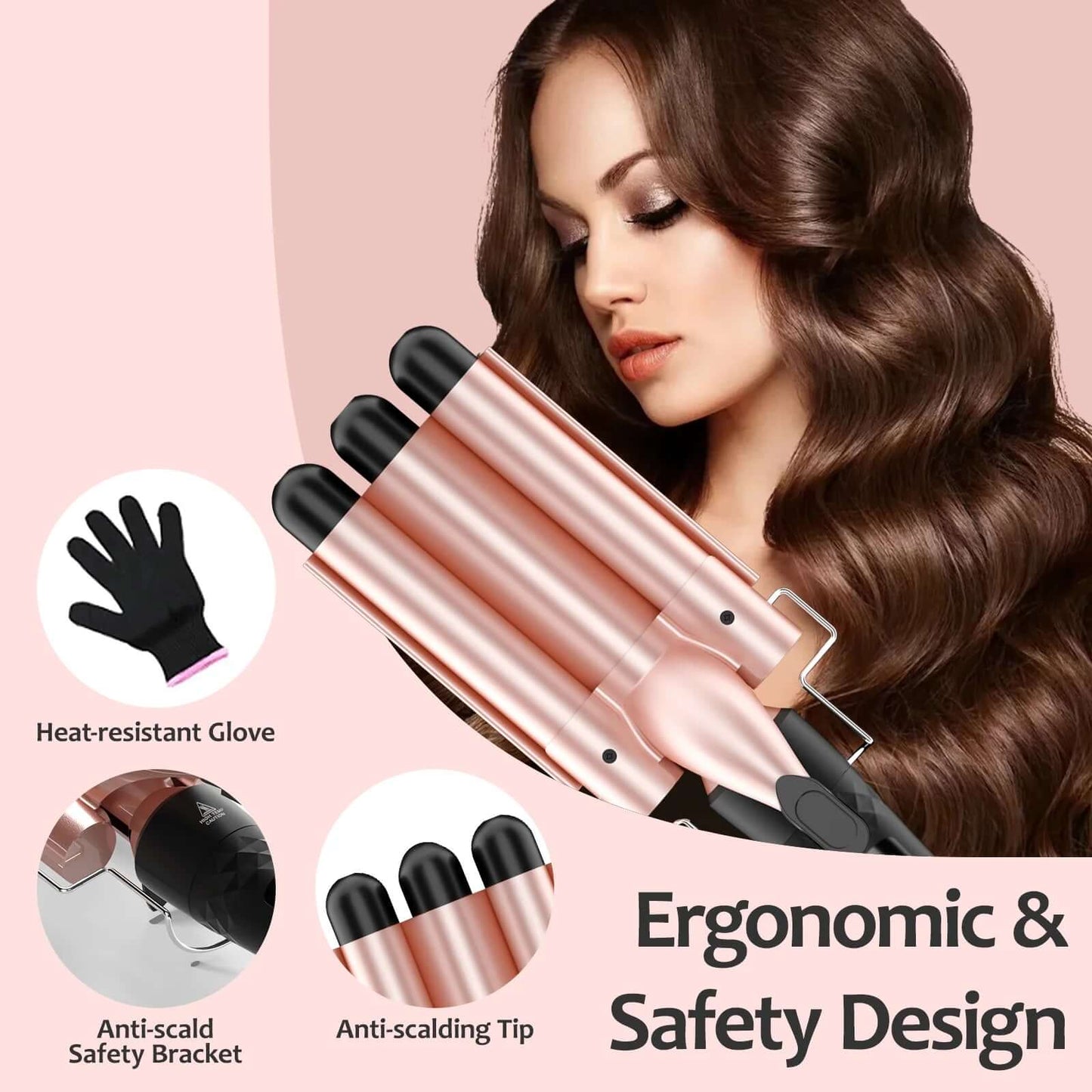 5 in 1 Curling Iron, 3 Barrel Hair Crimper Set with Curling Brush and 4 Interchangeable Ceramic Curling Wand(0.35"-1.25")