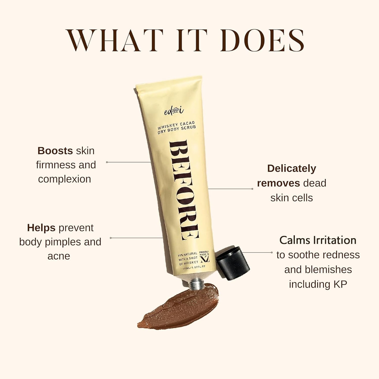 BEFORE Whiskey Cacao Dry Body Scrub, Gentle, Softens, Smooths, Moisturizing, Exfoliating, Removes Dead Skin, 5.07 Oz