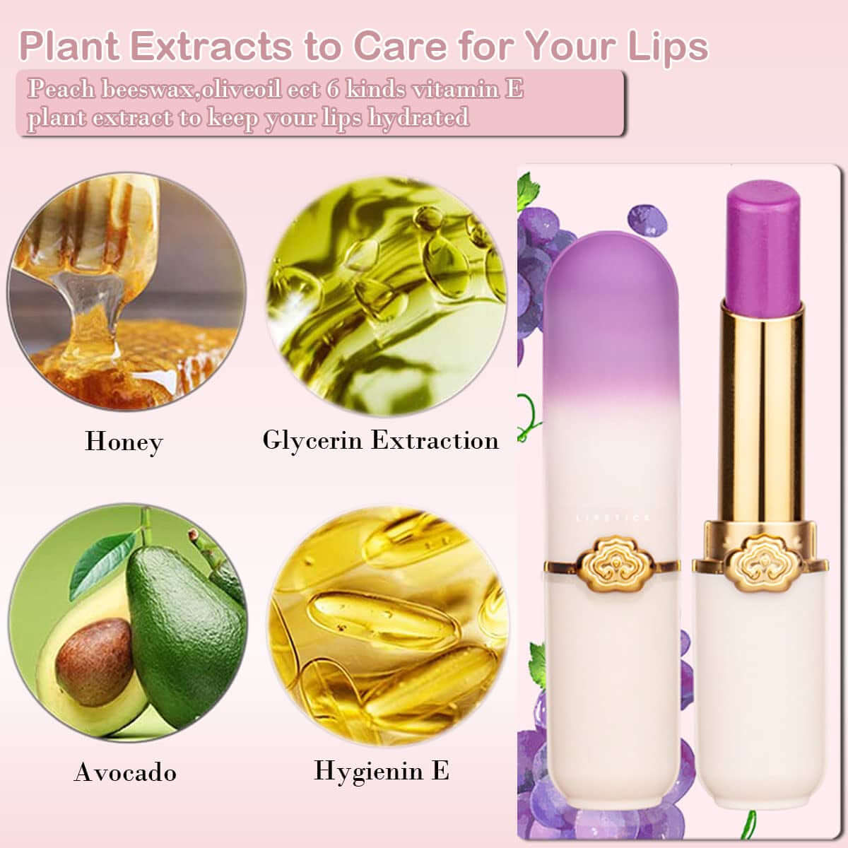 3 Pcs Color Changing Lipstick Queen Peach Aloe Grape,Ph Mood Lip Balm Tinted Long Lasting Labiales Lip Plumper Gloss Magic Lip Stain Moisturize Lipstick Set for Women (Peach+Aloe+Grape)