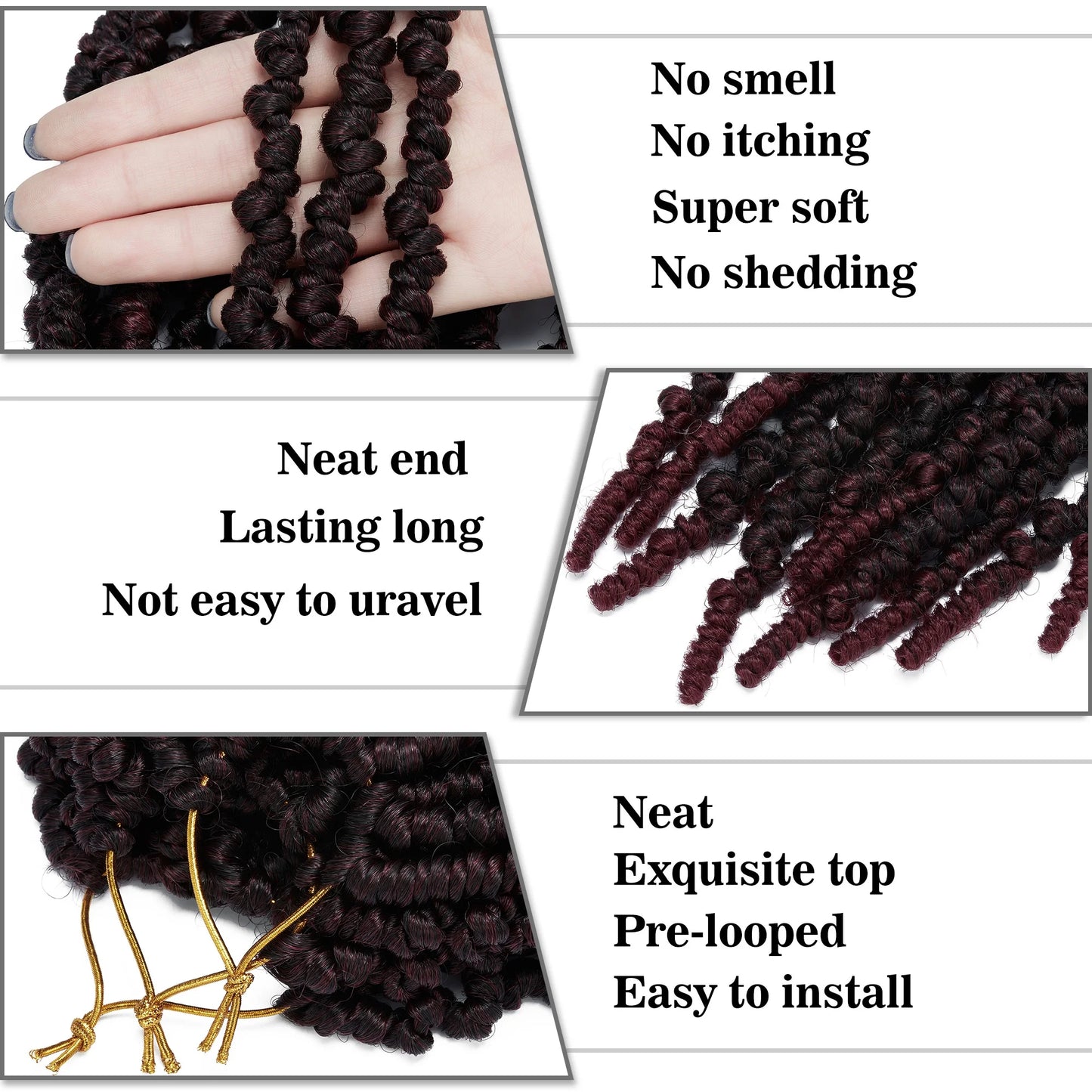 3 Packs Pretwisted Passion Twist Crochet Hair Crochet Braids Pre Twisted Passion Crochet Twist Hair Black Pre Looped Bohemian Braiding Hair Ponytail Synthetic Hair Extensions (10Inch,T27#)