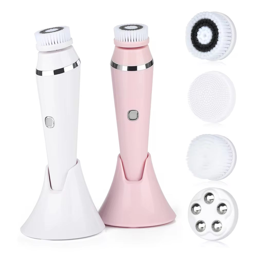 4 in 1 Electric Clean Facial Brush Face Tightening Exfoliating Cleansing Sonic Massager Cleaner with 4 Heads Kit Face Skin Care