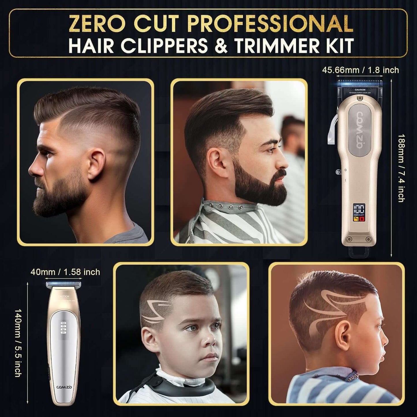 Professional Hair Clippers for Men,Professional Barber Clippers and Trimmer Set,Mens Cordless Hair Clippers for Barbers Haircut,Mens Grooming Kit Fade with LED Display 9 Guide Combs,Mens Gifts