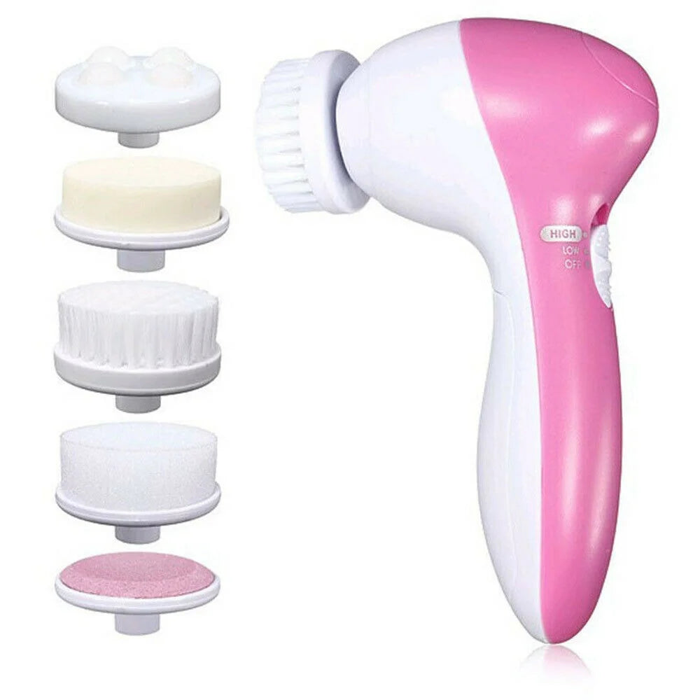 5 in 1 Multifunction Electric Electronic Beauty Deep Clean Face Skin Facial Cleaner Cleansing Cleanser Care Spin Brush and Massager Scrubber Exfoliator Machine Cleaning System