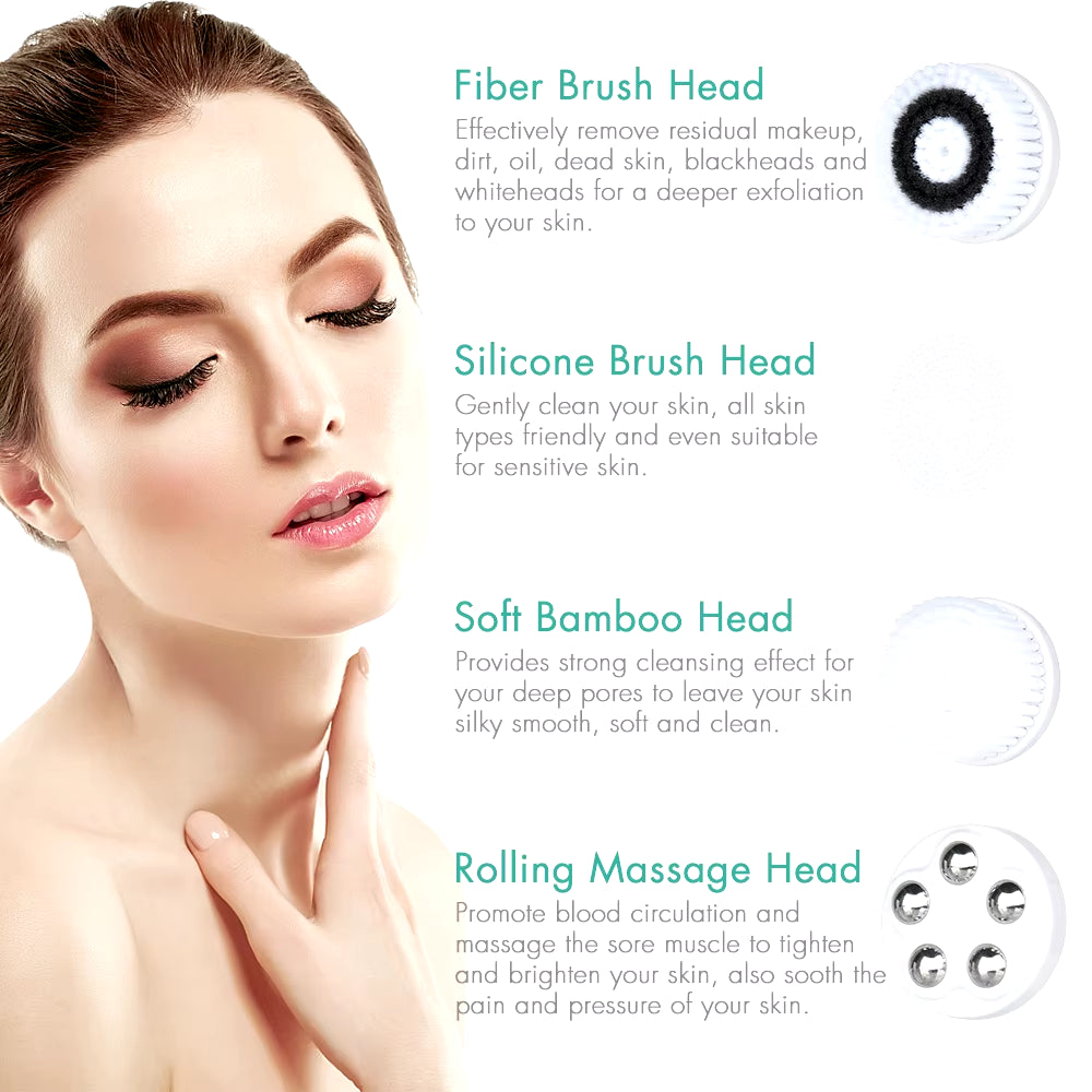 4 in 1 Electric Clean Facial Brush Face Tightening Exfoliating Cleansing Sonic Massager Cleaner with 4 Heads Kit Face Skin Care