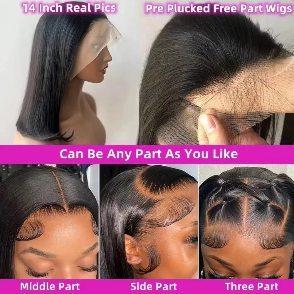250 Density 13X6 HD Transparent Straigt Lace Frontal Bob Human Brazilian Hair Wig 13X4 Lace Front Wig Preplucked for Women