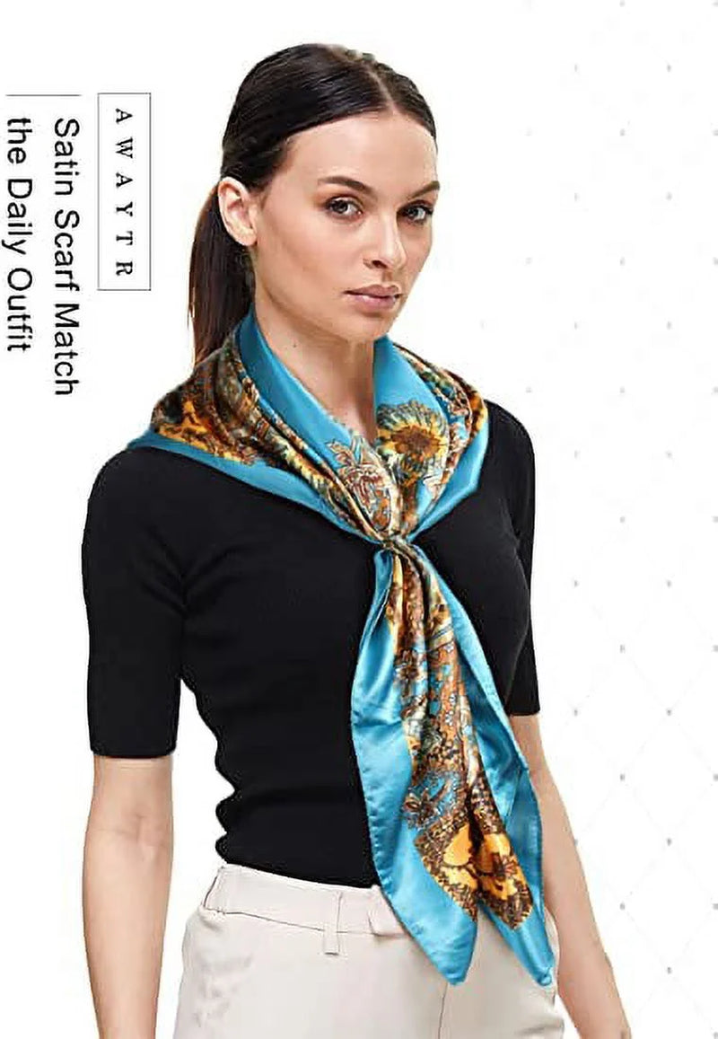 Lux Satin Scarf Set | Silk Feel Headscarves | Large Satin Bandana Trio | 35” Elegant Hair Scarves | Chic Silk Scarf Collection | Satin Style Head Wraps | Versatile Silk Scarves | Glamour Satin Headscarves | Silky Hair Wrap Set | Trendy Satin Scarf Bundle