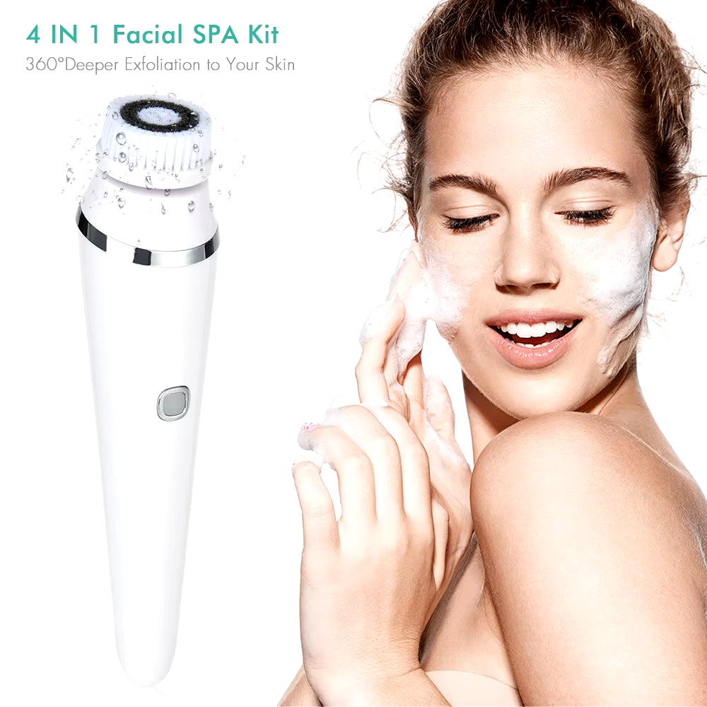 4 in 1 Electric Clean Facial Brush Face Tightening Exfoliating Cleansing Sonic Massager Cleaner with 4 Heads Kit Face Skin Care
