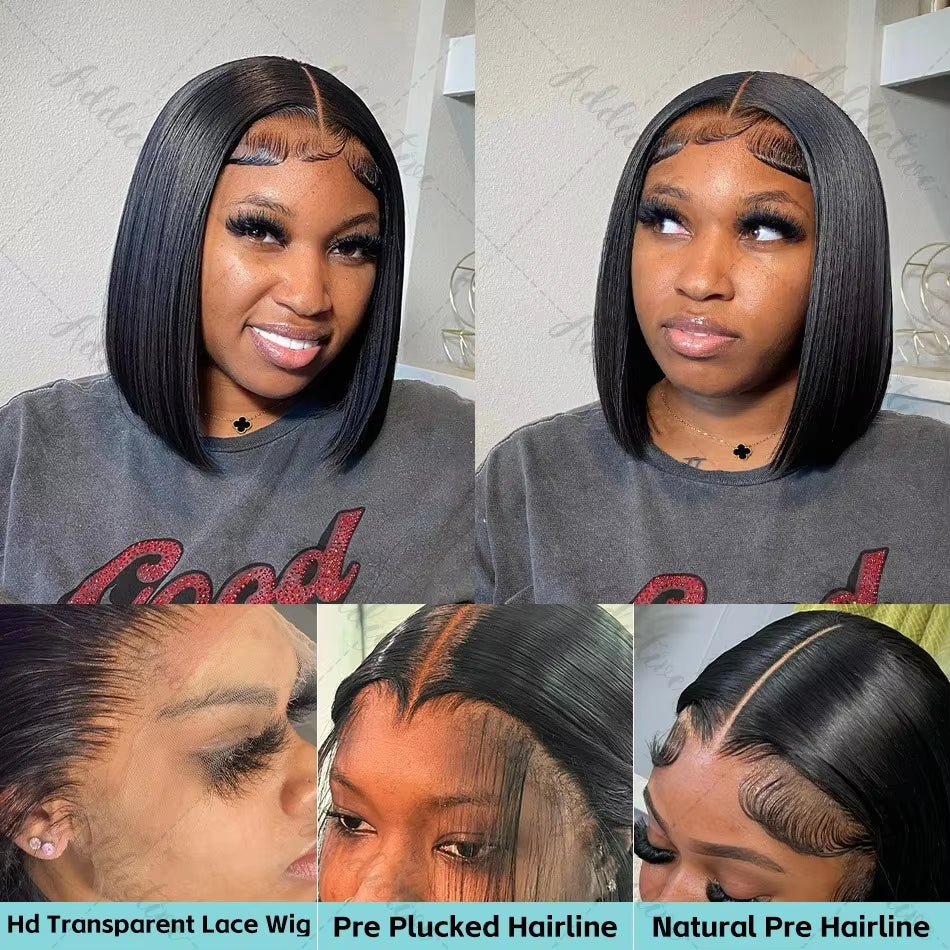 250 Density 13X6 HD Transparent Straigt Lace Frontal Bob Human Brazilian Hair Wig 13X4 Lace Front Wig Preplucked for Women