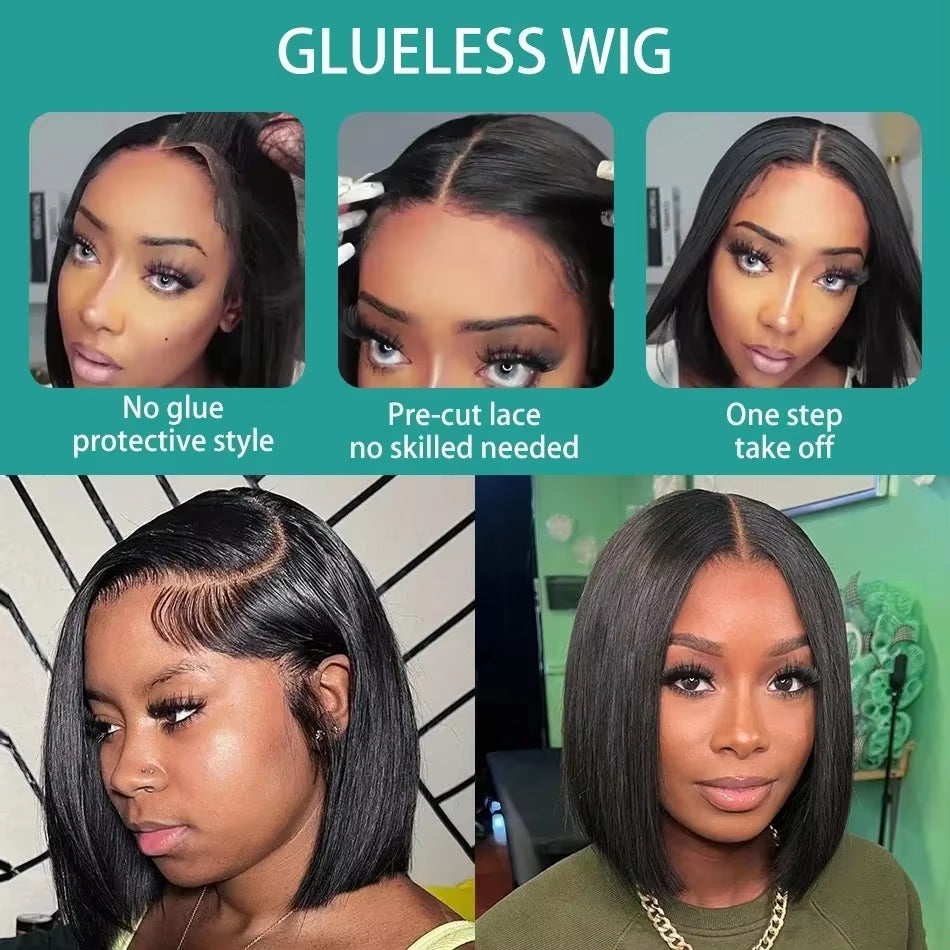 250 Density 13X6 HD Transparent Straigt Lace Frontal Bob Human Brazilian Hair Wig 13X4 Lace Front Wig Preplucked for Women