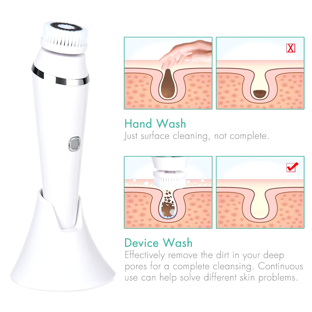 4 in 1 Electric Clean Facial Brush Face Tightening Exfoliating Cleansing Sonic Massager Cleaner with 4 Heads Kit Face Skin Care