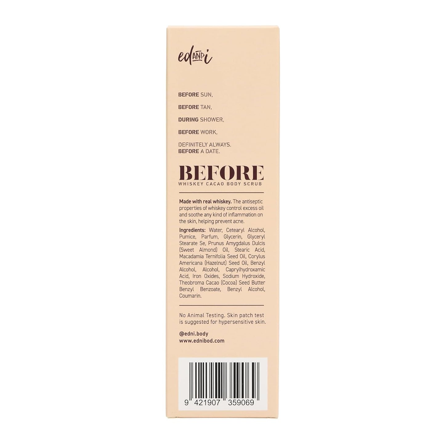 BEFORE Whiskey Cacao Dry Body Scrub, Gentle, Softens, Smooths, Moisturizing, Exfoliating, Removes Dead Skin, 5.07 Oz