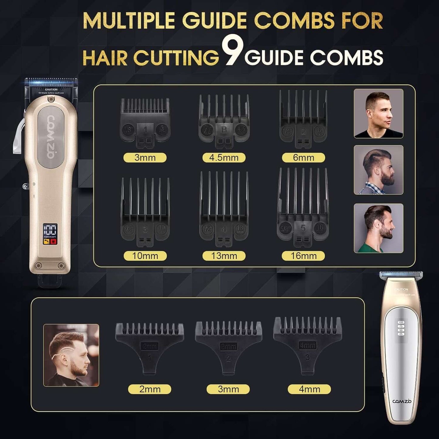 Professional Hair Clippers for Men,Professional Barber Clippers and Trimmer Set,Mens Cordless Hair Clippers for Barbers Haircut,Mens Grooming Kit Fade with LED Display 9 Guide Combs,Mens Gifts