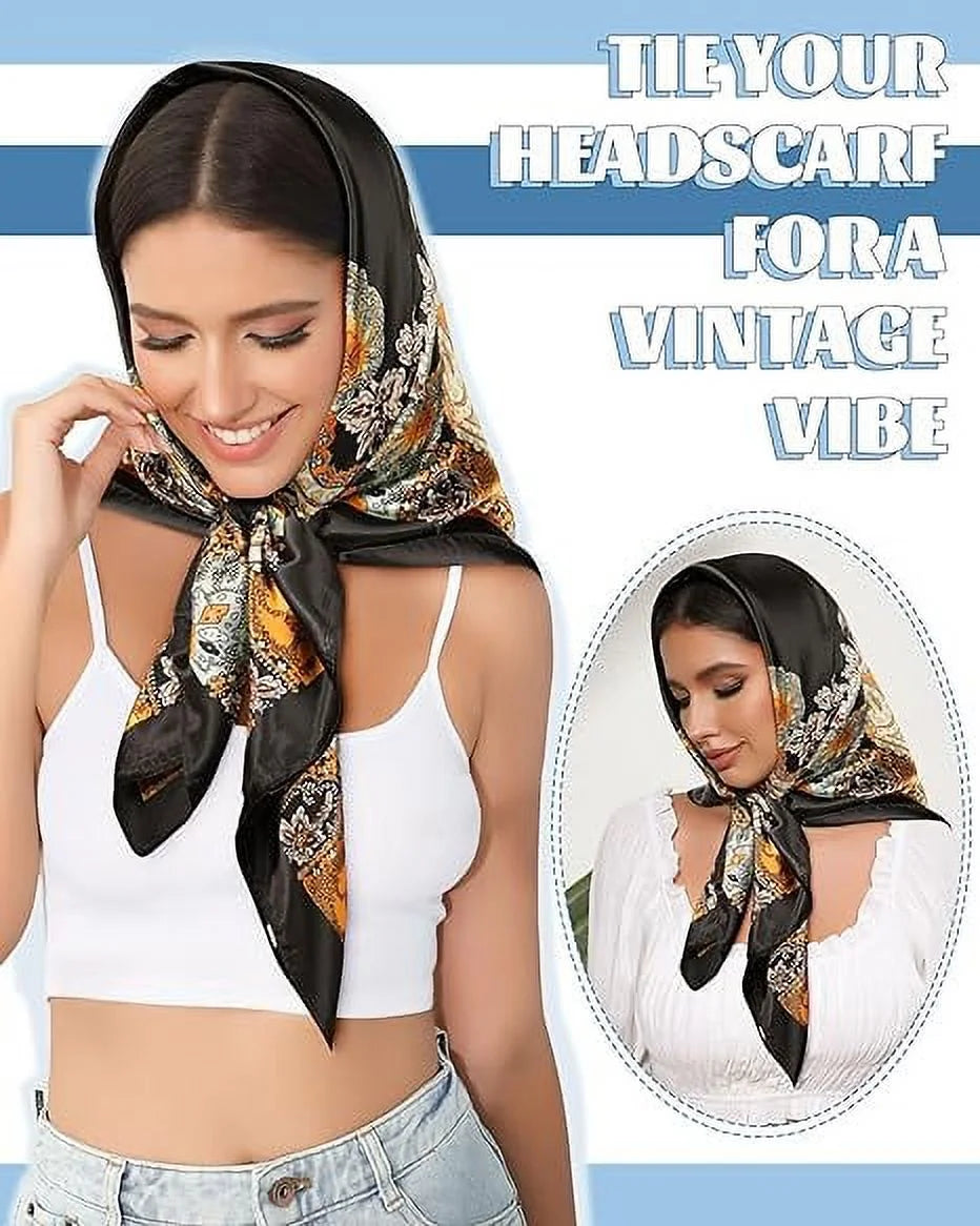 Lux Satin Scarf Set | Silk Feel Headscarves | Large Satin Bandana Trio | 35” Elegant Hair Scarves | Chic Silk Scarf Collection | Satin Style Head Wraps | Versatile Silk Scarves | Glamour Satin Headscarves | Silky Hair Wrap Set | Trendy Satin Scarf Bundle