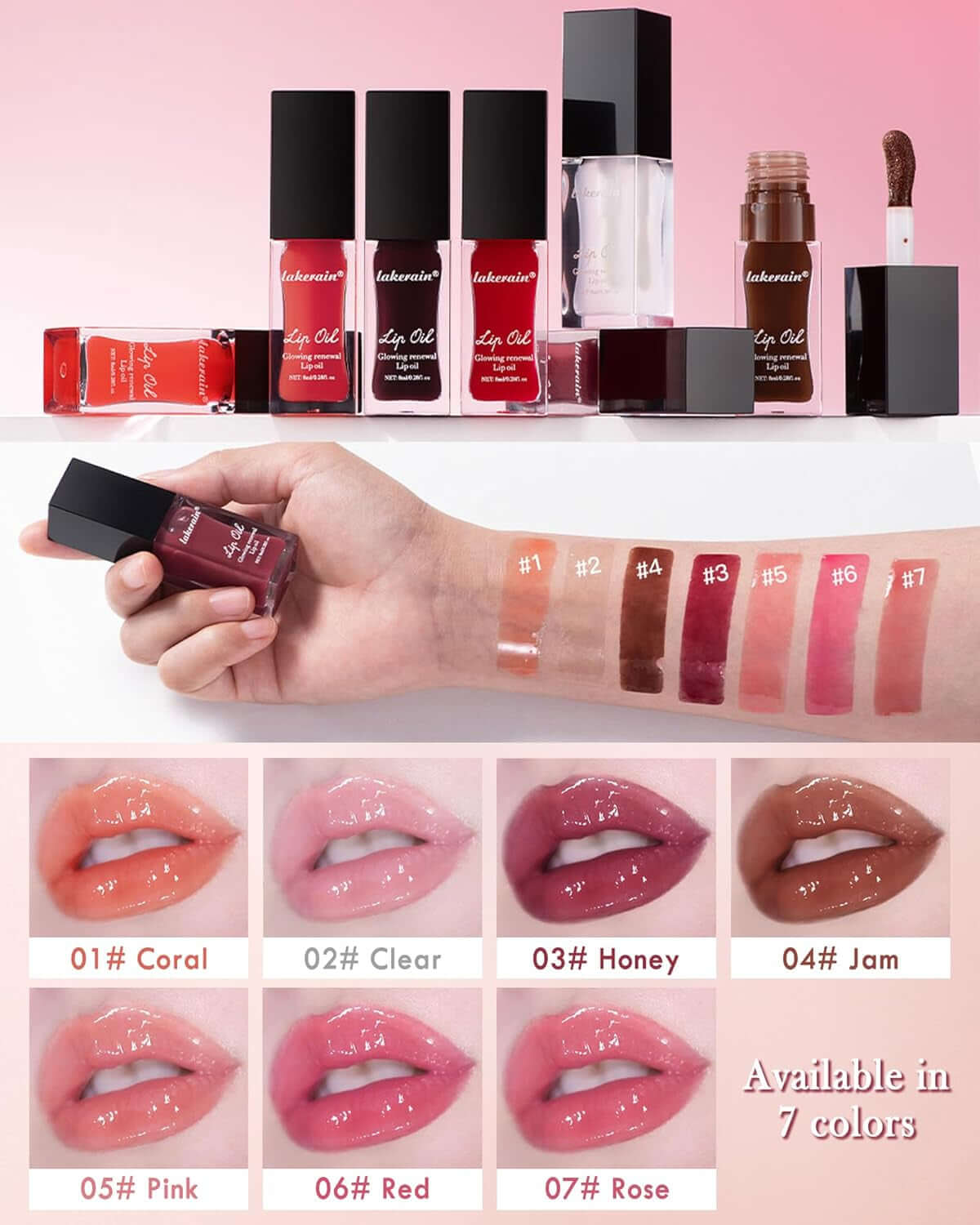 Hydrating Lip Glow Reviver Oil, Tinted Plumping Lip Oil Gloss, Long Lasting Moisturizing Clear, Lip Oil Stain for Lip Care Dry Lips, High Shine Lip Glaze-04