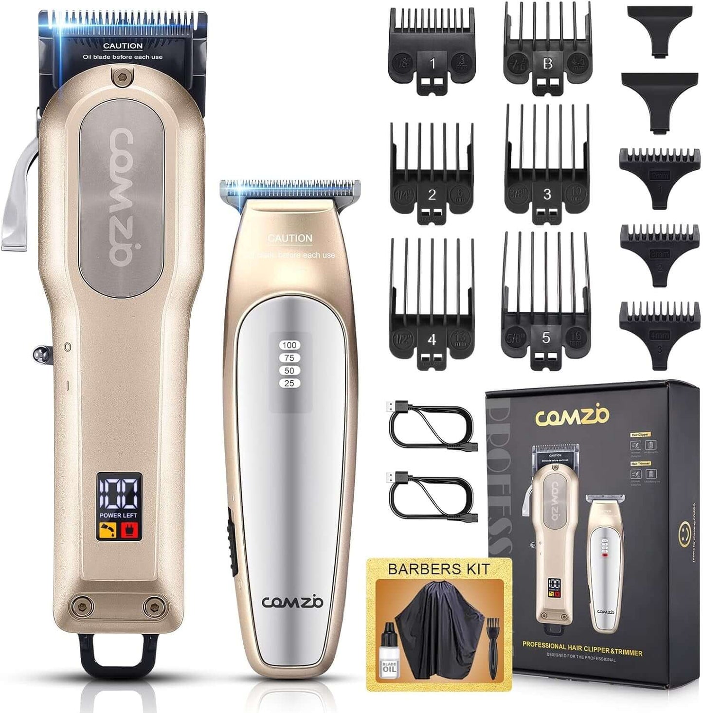 Professional Hair Clippers for Men,Professional Barber Clippers and Trimmer Set,Mens Cordless Hair Clippers for Barbers Haircut,Mens Grooming Kit Fade with LED Display 9 Guide Combs,Mens Gifts