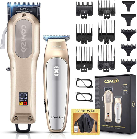 Professional Hair Clippers for Men,Professional Barber Clippers and Trimmer Set,Mens Cordless Hair Clippers for Barbers Haircut,Mens Grooming Kit Fade with LED Display 9 Guide Combs,Mens Gifts
