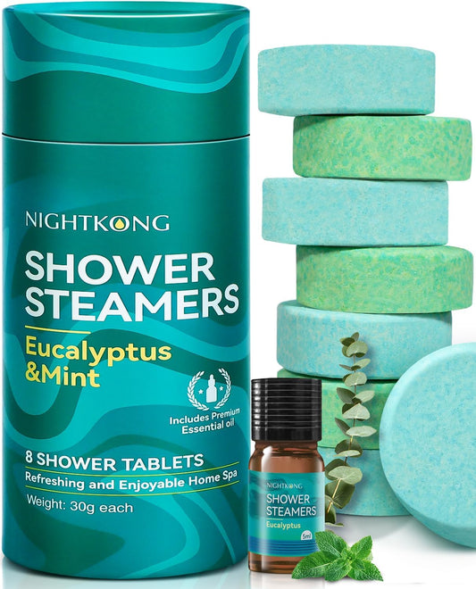 Eucalyptus Mint Shower Steamers - 8 Packs with 5Ml Essential Oil, Eucalyptus for Shower, Birthday Gifts for Women Men, Christmas Gifts Stocking Stuffers for Women, Men, Self Care Spa Gifts for Women