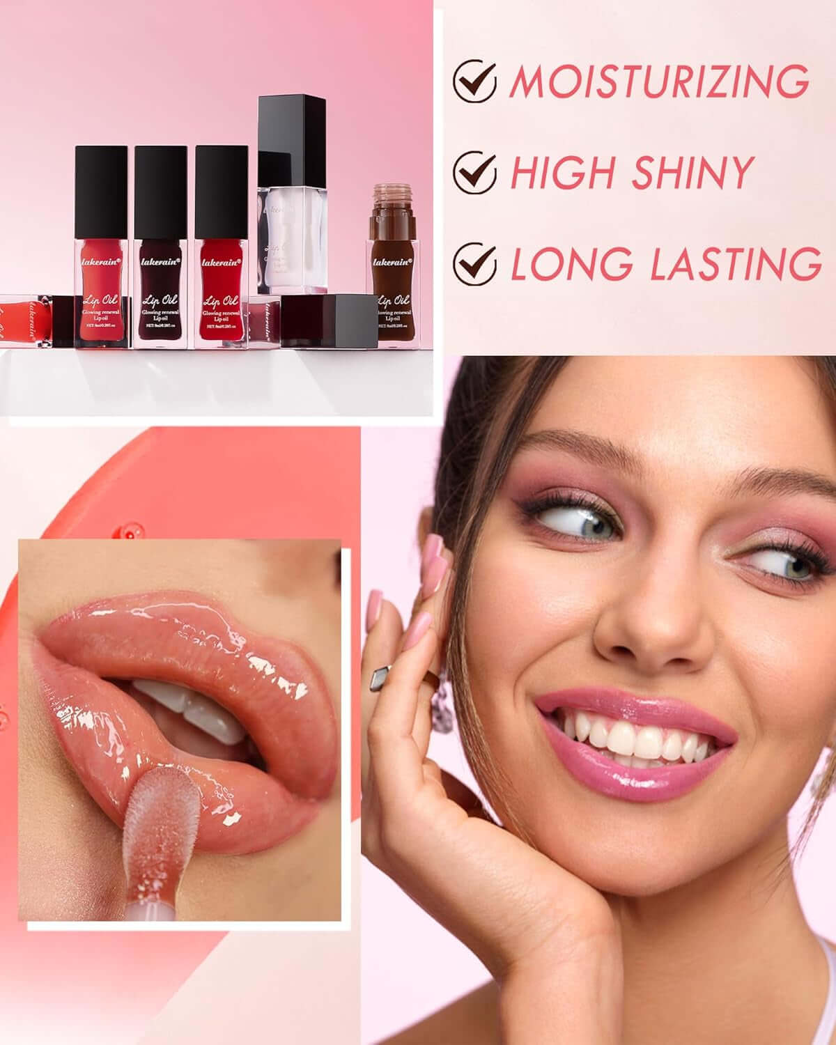 Hydrating Lip Glow Reviver Oil, Tinted Plumping Lip Oil Gloss, Long Lasting Moisturizing Clear, Lip Oil Stain for Lip Care Dry Lips, High Shine Lip Glaze-04