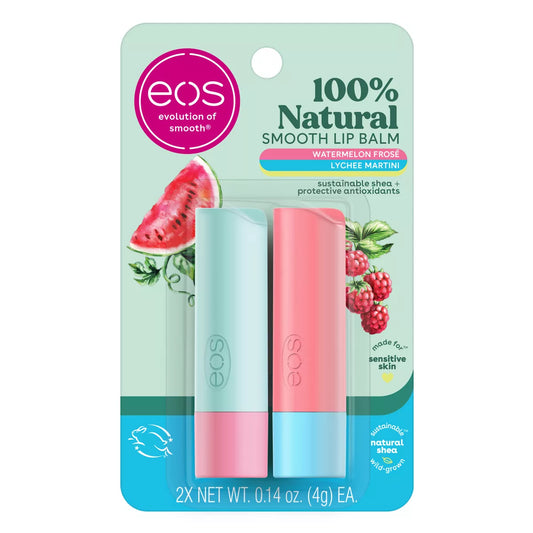 Eos 100% Natural Shea, Watermelon Frosé & Lychee Martini Lip Balm - 0.28Oz/2Pk