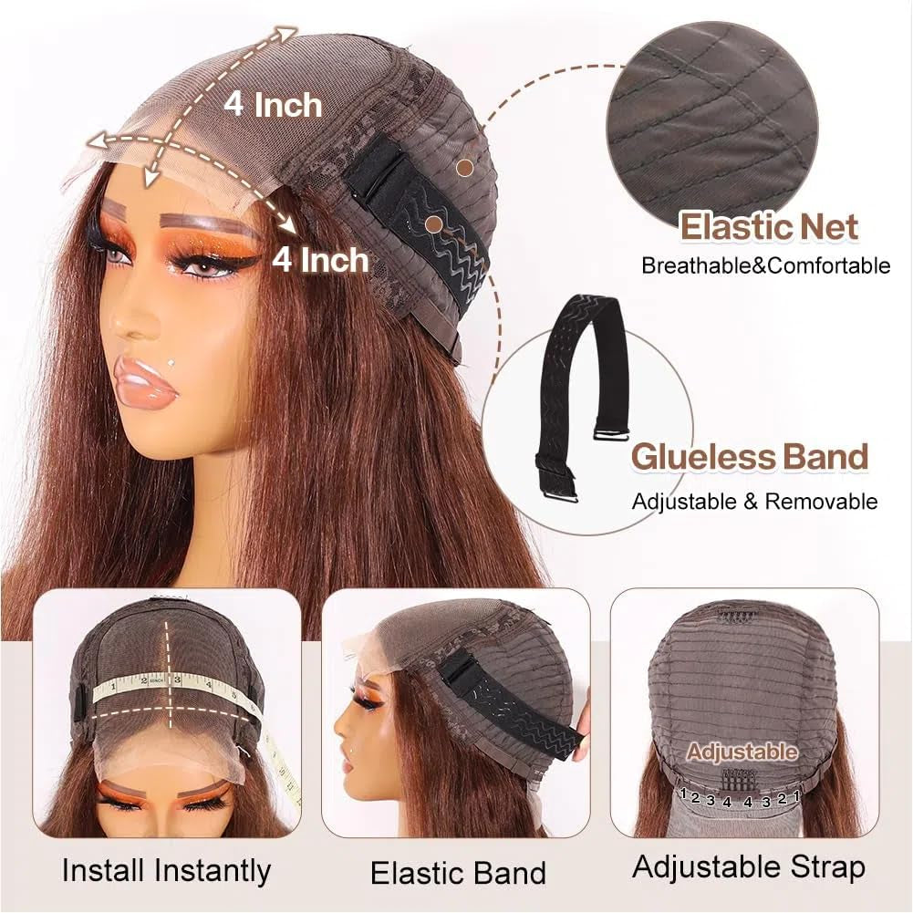 4X4 Straight Bob Wig Human Hair Chocolate Brown Hd Lace Closure Wigs Human Hair Gluless 100% Remy Human Hair for Women Transparent Lace Wig 14 Inch