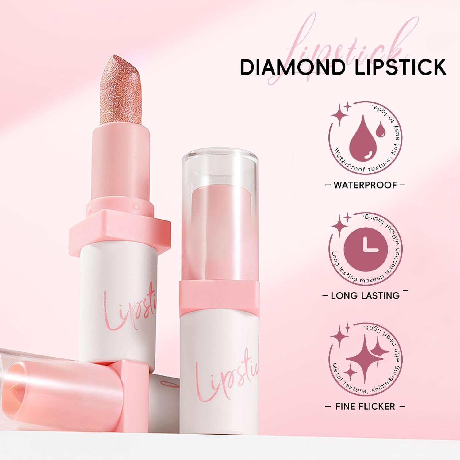 Metallic Champagne Glitter Lipstick for Women,Long Lasting High Shine Diamond Creamy Lipstick Transfer Proof, Shimmer Full Coverage Non Stick Cup Lightweight High Impact Lip Color Makeup#10