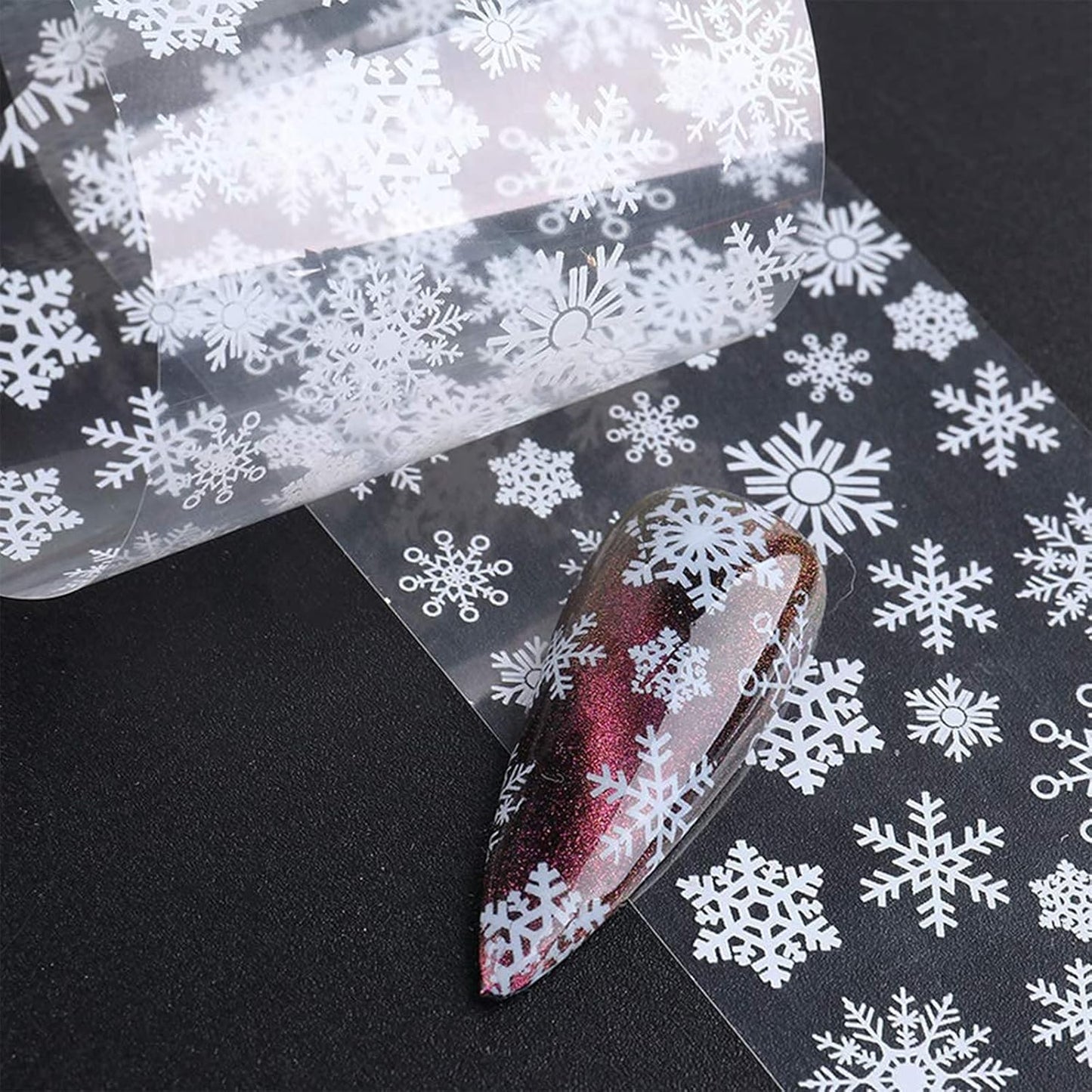 Snowflake Nail Foil Transfer Stickers Christmas, 10 Sheets Nail Art Supplies Nail Foil Transfers Decals Laser White Snowflakes Xmas Tree Elk Star Nails Foils Design Manicure Tips Decoration (Black White)