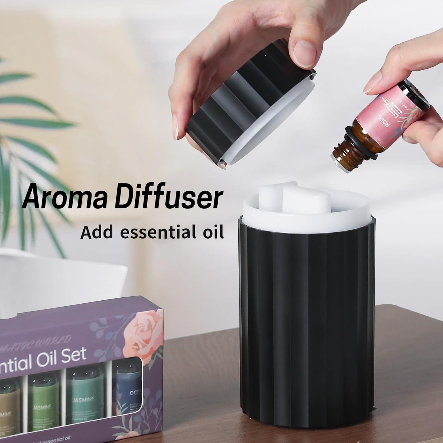 Car Diffuser, Black Car Humidifier,Flame Diffuser for Essential Oils - Mini Portable Humidifier Cool Mist,100Ml Colorful Air Aroma Diffuser,Aromatherapy Diffuser for Home Office