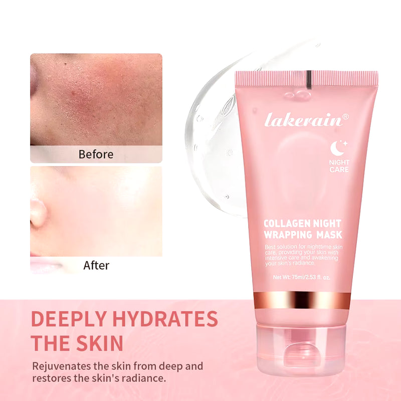 Collagen Overnight Wrapping Peel off 75Ml Facial Mask Korean Collagen Night Wrapping Mask Deeply Hydrates Night Care Mask Cream