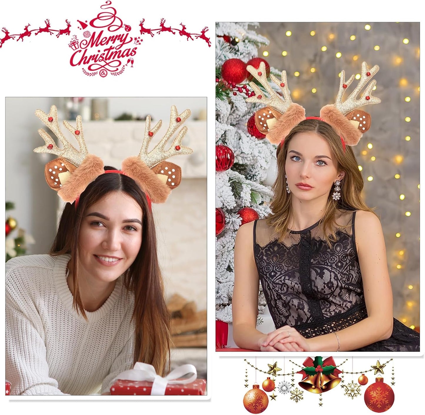 Christmas Antlers Headband Deer Ears Headbands Party Cosplay Sequins Antlers Hair Band Christmas Hair Accessories