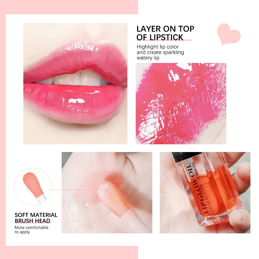 Hydrating Lip Glow Oil, Moisturizing Lip Gloss, Plumping Lip Oil, Non-Sticky Long Lasting Lip Oil Gloss, Transparent Lip Oil Tinted, Reduce Lip Lines (Cherry(#015))