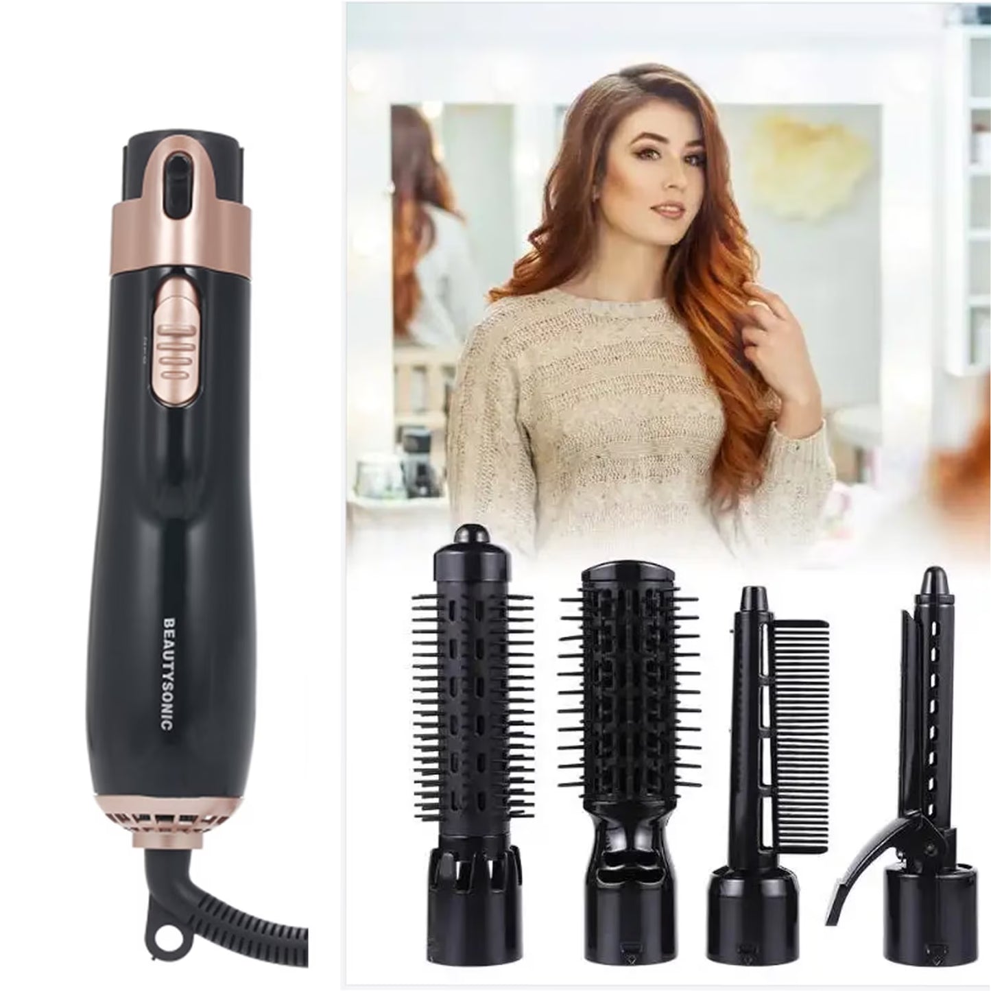 Hair Dryer Brush, 4 in 1 Hot Air Brush for Straightening/Curling/Drying,For Women Hair Dryer Styler and Volumizer Hair Curler Straightener Blow with Comb,Detachable Design for Travel Salon