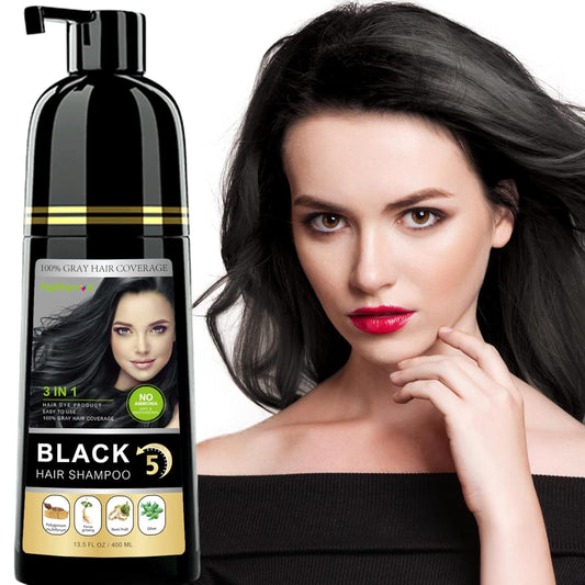 Instant Black Hair Shampoo, 3 in 1 Natural Black Hair Dye Shampoo with Herbs, Cover Greys Hair for Men & Women, Permanent Black Hair Color - Ammonia Free, Herbal Black Hair Dye 400Ml (Black)