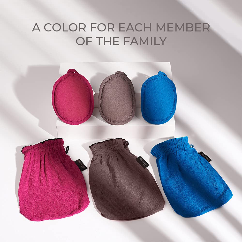 Renaissance Glove a Body Exfoliating Mitt with Face Scrubbing Accessory by Daniele Henkel – Vegan More Effective & Resistant than a Loofah, Brush or Scrub Sponge Bath -100% Natural (Royal Magenta)