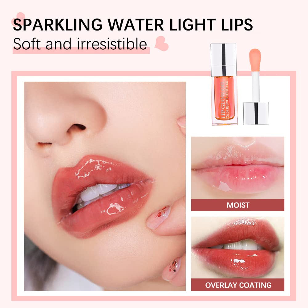 Hydrating Lip Glow Oil, Moisturizing Lip Gloss, Plumping Lip Oil, Non-Sticky Long Lasting Lip Oil Gloss, Transparent Lip Oil Tinted, Reduce Lip Lines (Cherry(#015))